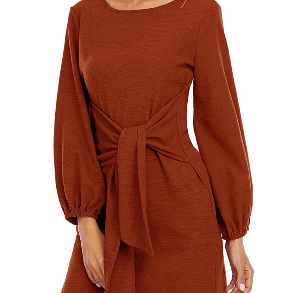 R.Vivimos Women's Cotton Long Sleeves M Bodycon Tie Waist Sweater Pencil Dress